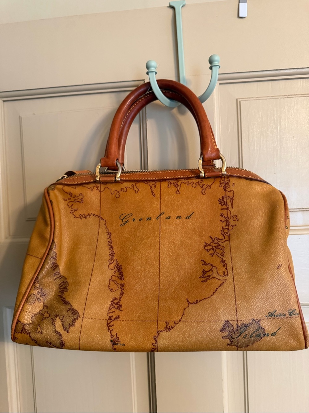 Alviero Martini Tan and Brown Map-Print Satchel